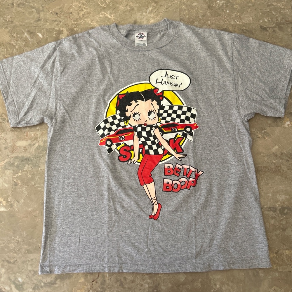 Vintage 2000s Betty Boop Racing Graphic T-Shirt Gray Large